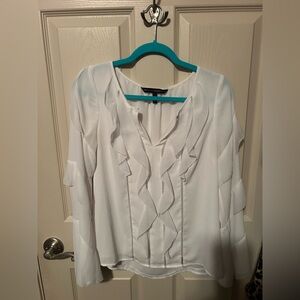 White House Black Market White Ruffle Blouse Sz 2